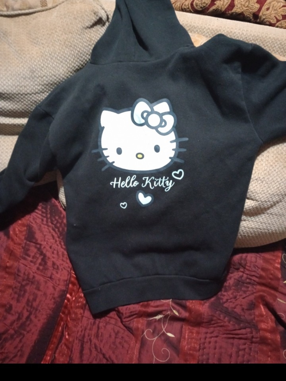 Hello Kitty Black Hoodie with White Character Graphic